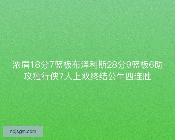 浓眉18分7篮板布泽利斯28分9篮板6助攻独行侠7人上双终结公牛四连胜