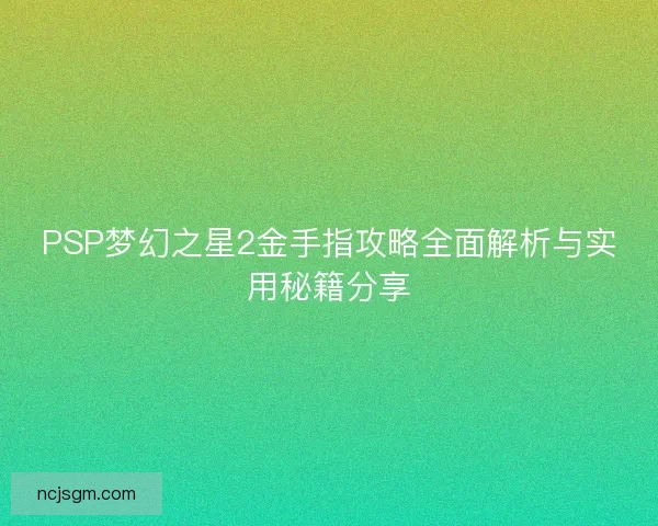 PSP梦幻之星2金手指攻略全面解析与实用秘籍分享